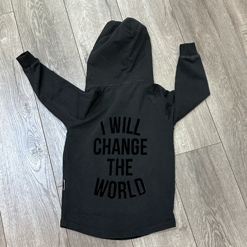 Sometime Soon I Will Change the World size 4 youth black hoodie sweatshirt 4Y